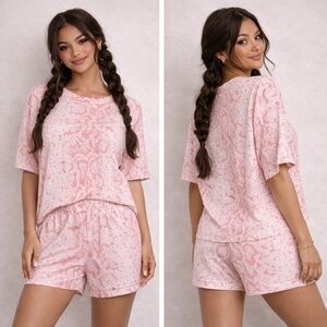 PJ Salvage NWT Short Pajama Set Pink Print Sleepwear Women’s Size Extra Large